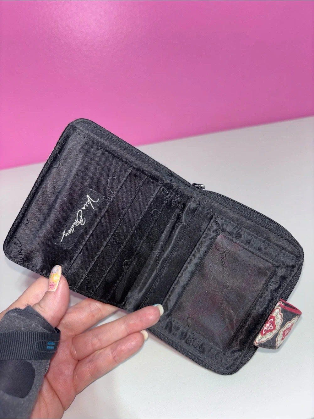 Vera Bradley Provencal Small Zip Around Wallet Black Floral Quilted Retired